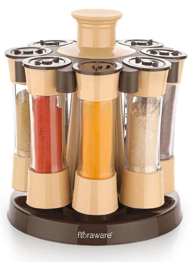 Floraware Round Revolving Spice Rack, spice organiser, kitchen organiser, organiser rack Set 8 Choco - Image 1